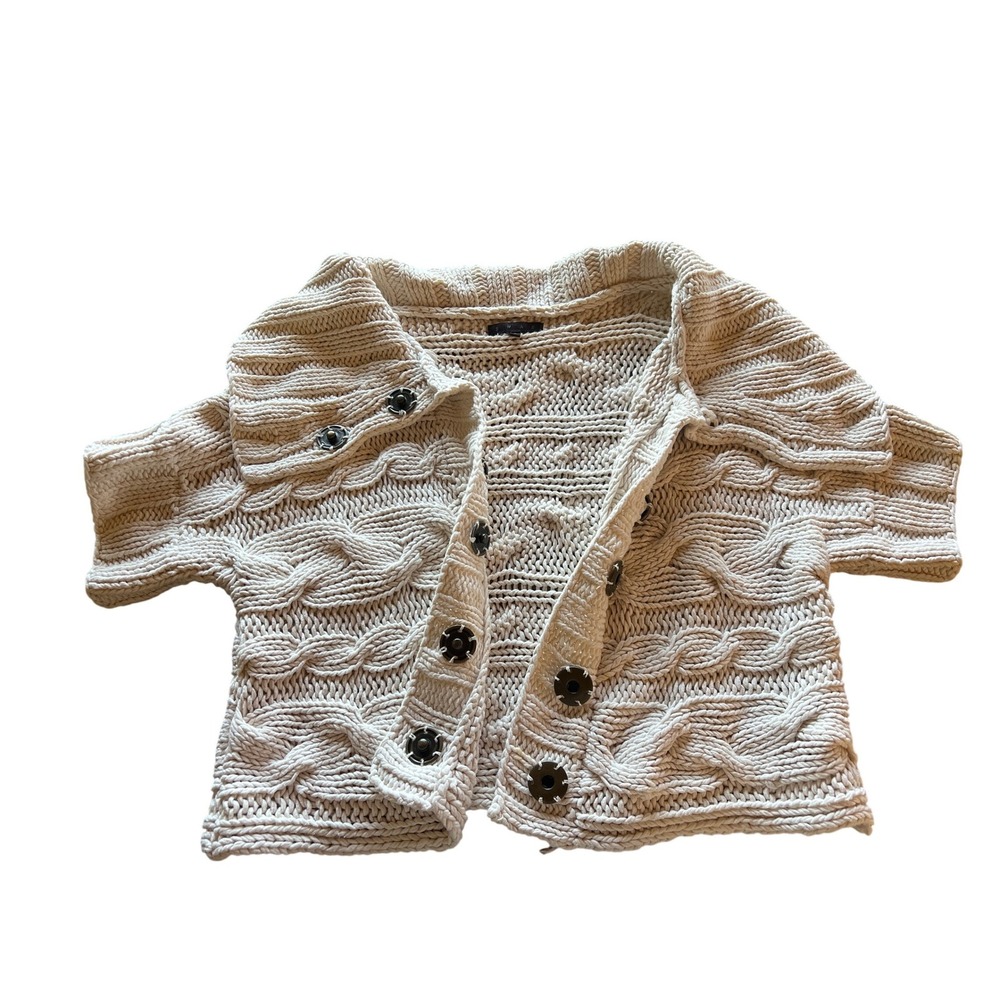 Chunky Cable Knit‎ Sweater Cardigan Hygge Short Sleeve Cream Cozy Cottagecore